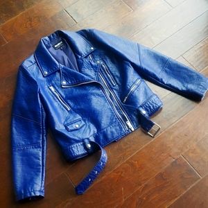 William Rast Blue Vegan Leather Motorcycle Jacket